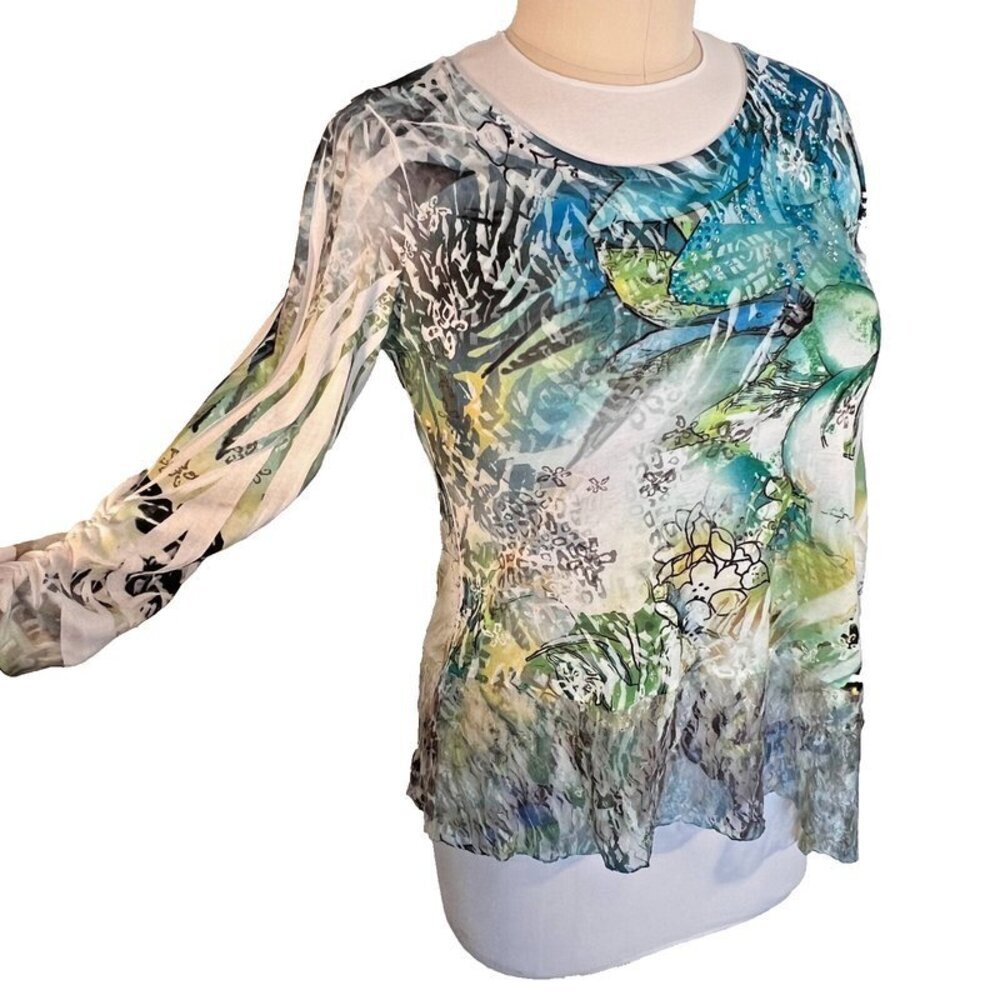 Style & Co - Women's L Tunic Top Lace Hem Sublimation Floral Animal Print - Picture 2 of 11